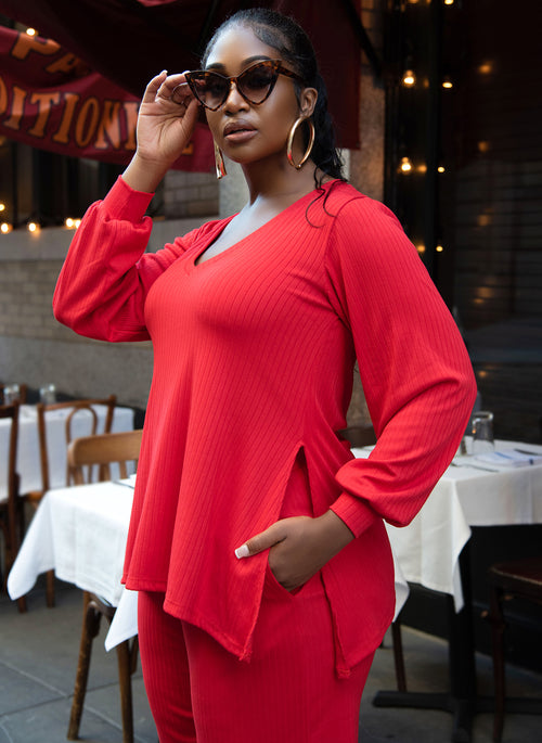 Time To Chill Ribbed Double Slit Oversized Top