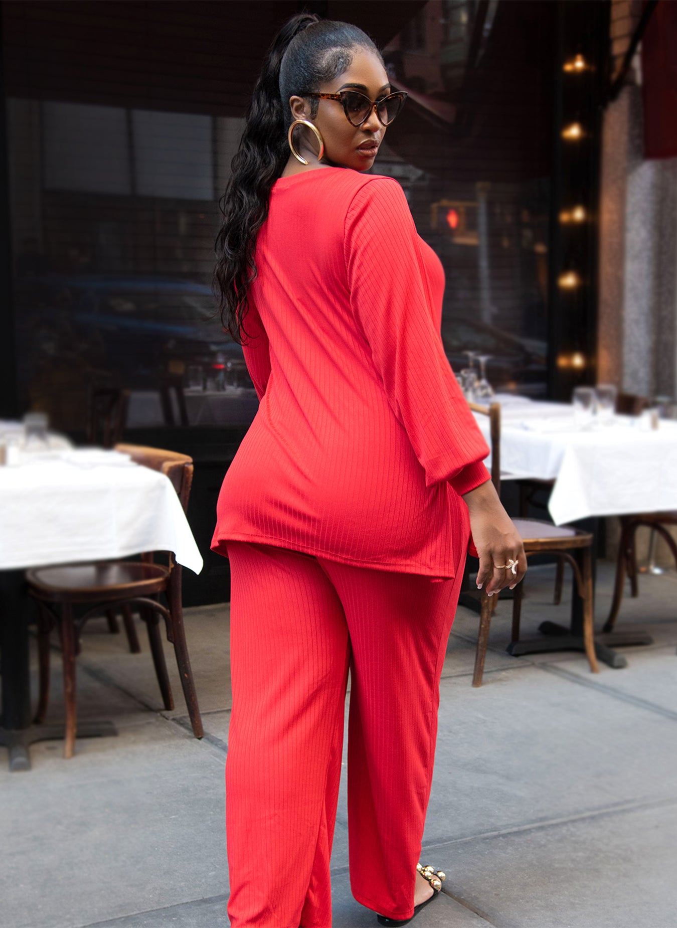 Time To Chill Ribbed Double Slit Oversized Top