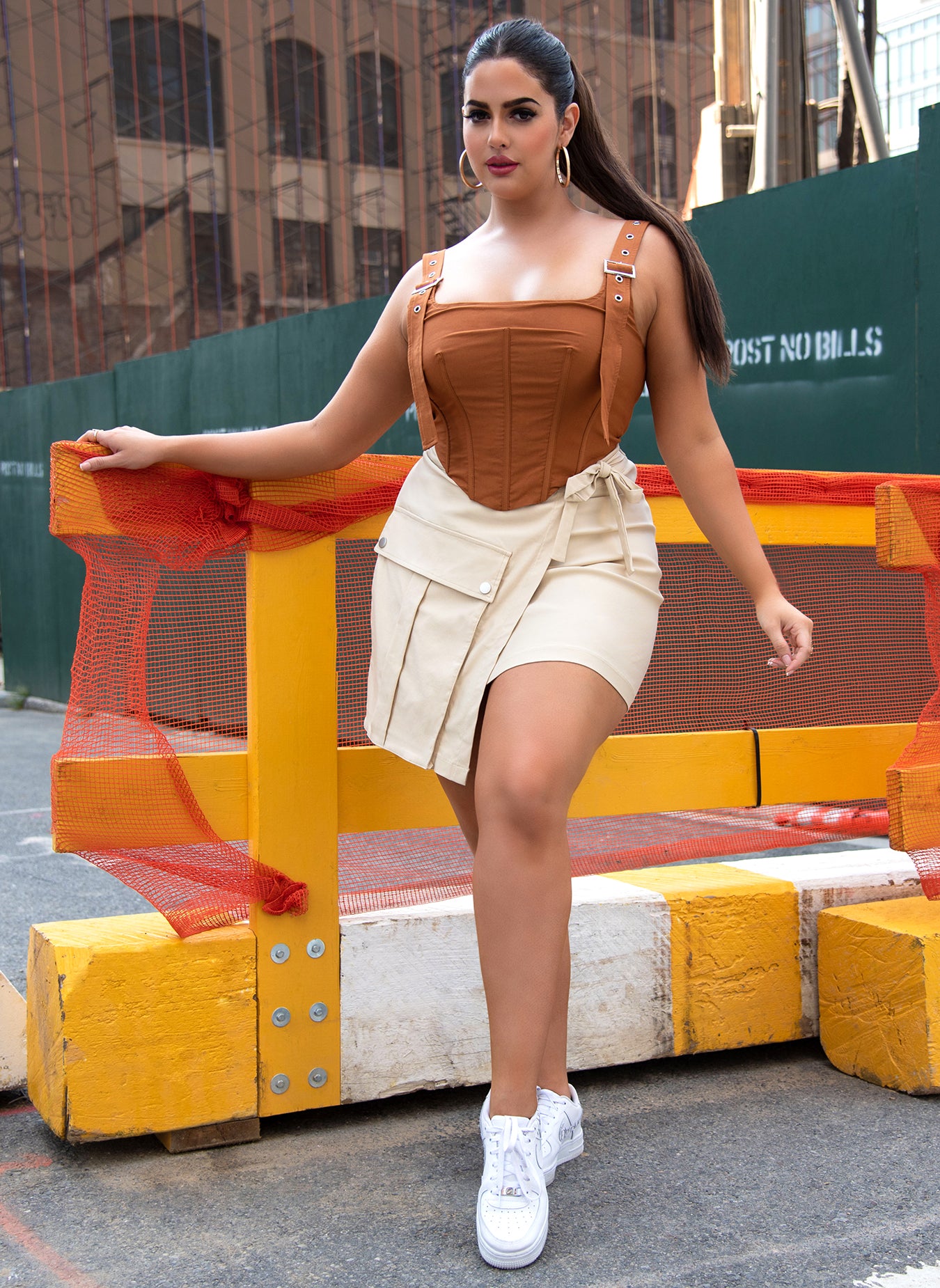 Ivory Wait Up Tie Waist Cargo Mini A Line Skirt Plus Sizes