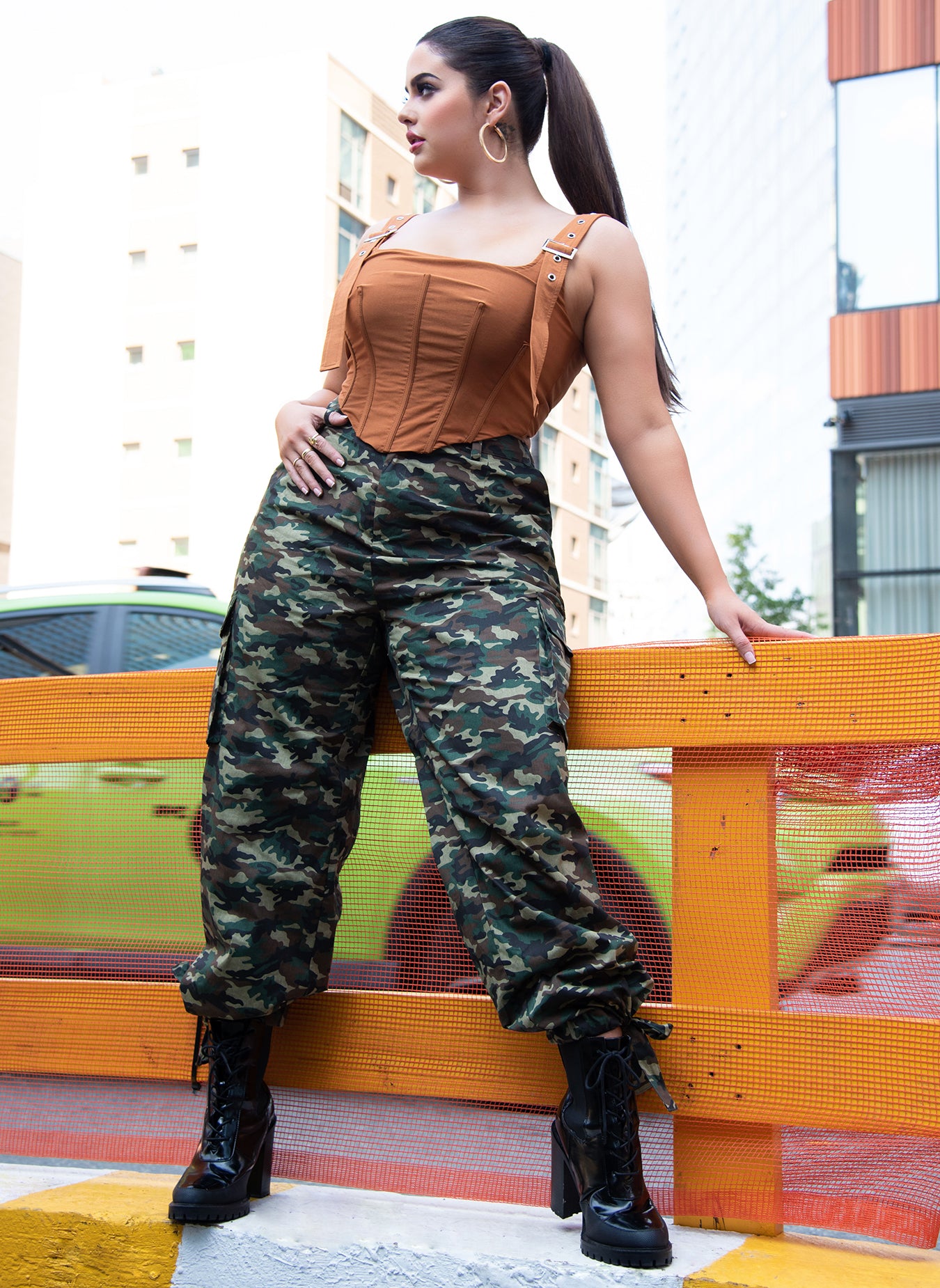 Green Camo Major Doll Fatigue Print Cargo Pants Plus Sizes