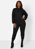 Ease Up Ribbed Oversized Shirt & Joggers Set - Black
