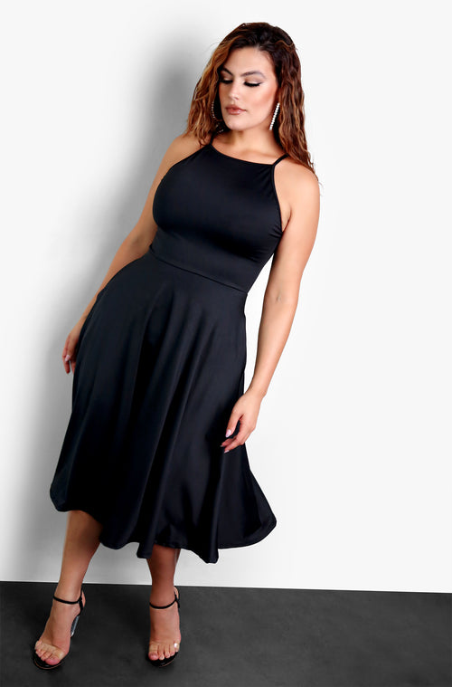 Black Essential High Neck Midi Dress with Pockets Plus Sizes