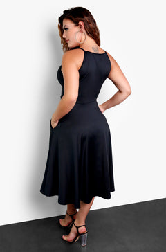 Black Essential High Neck Midi Dress with Pockets Plus Sizes