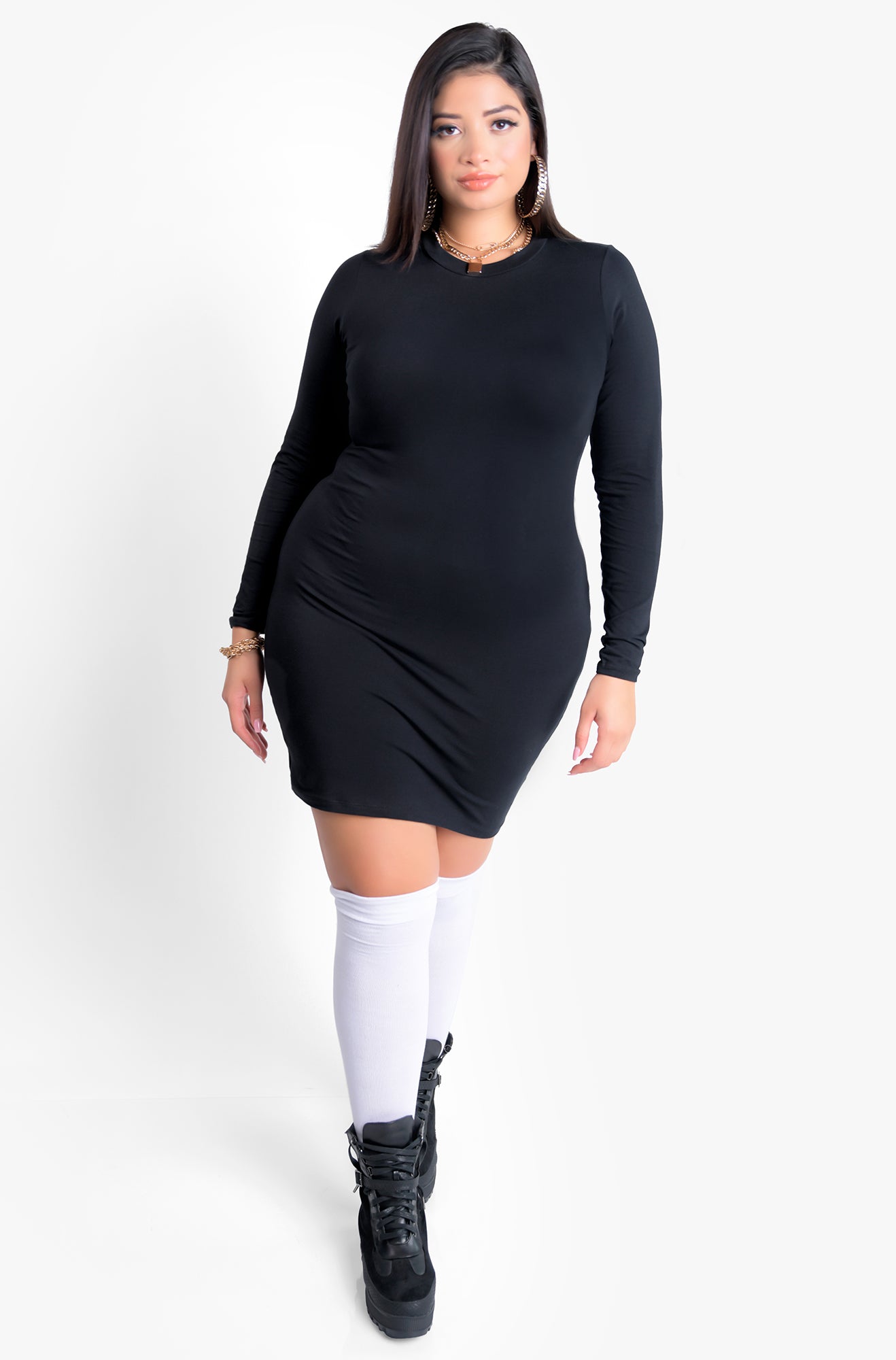 Essential Long Sleeve Bodycon Mini Dress- Black
