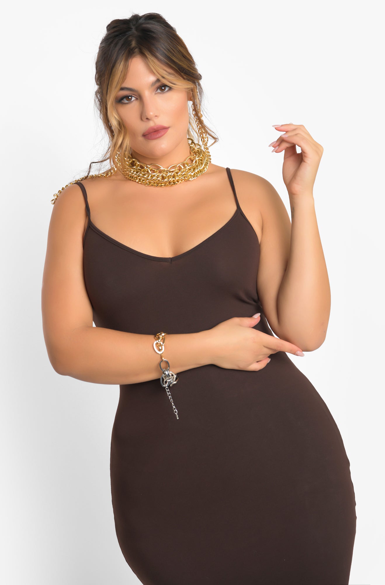 Rebdolls Essential Strappy Bodycon Mini Dress - Brown