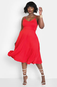 Red I Dont Think So Strappy Skater Midi Dress w. Pockets Plus Sizes