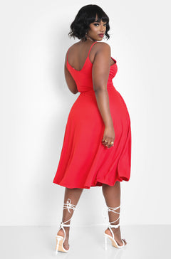 Red I Dont Think So Strappy Skater Midi Dress w. Pockets Plus Sizes