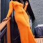 Orange Evelyn Ribbed Square Neck Maxi Dress Plus Sizes