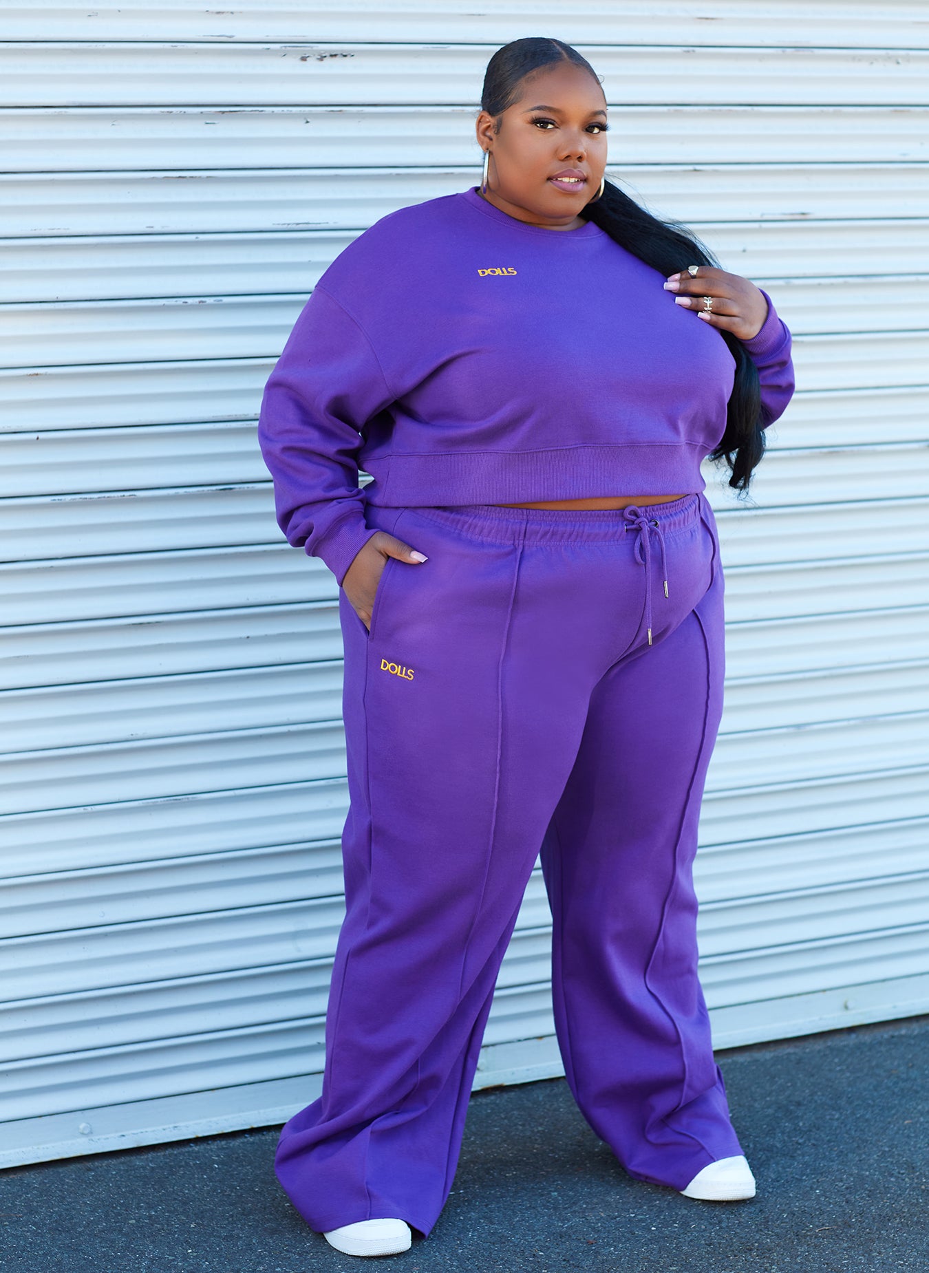 Purple Focus Drawstring Sweatpants Plus Sizes