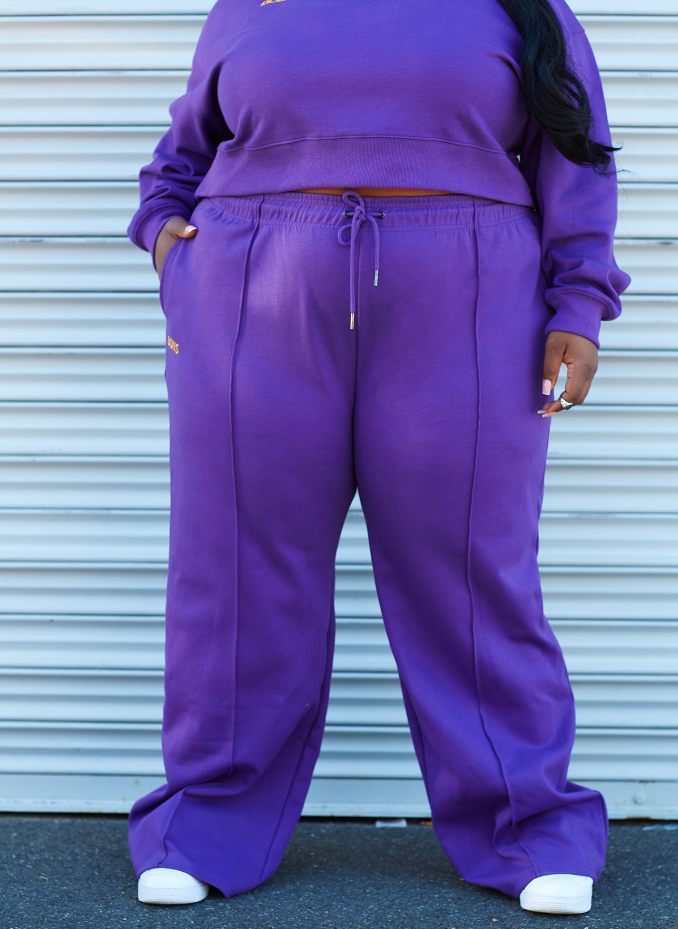 Purple Focus Drawstring Sweatpants Plus Sizes