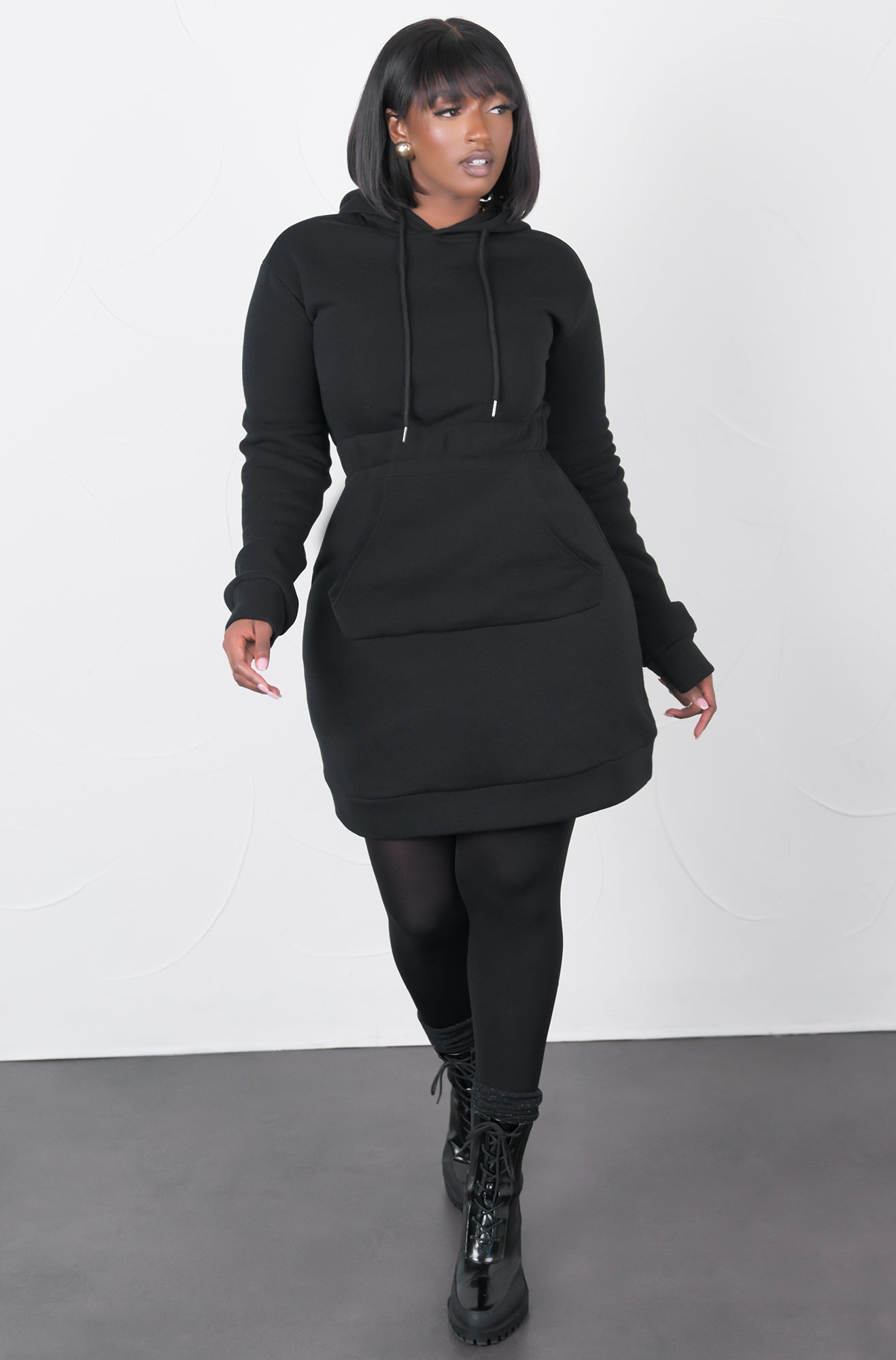 Rebdolls Better Than This Hooded Fleece Mini Dress - Black