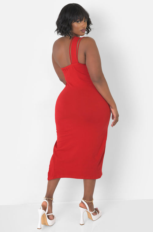 Dark Red Caged Bodycon Midi Dress Plus Sizes