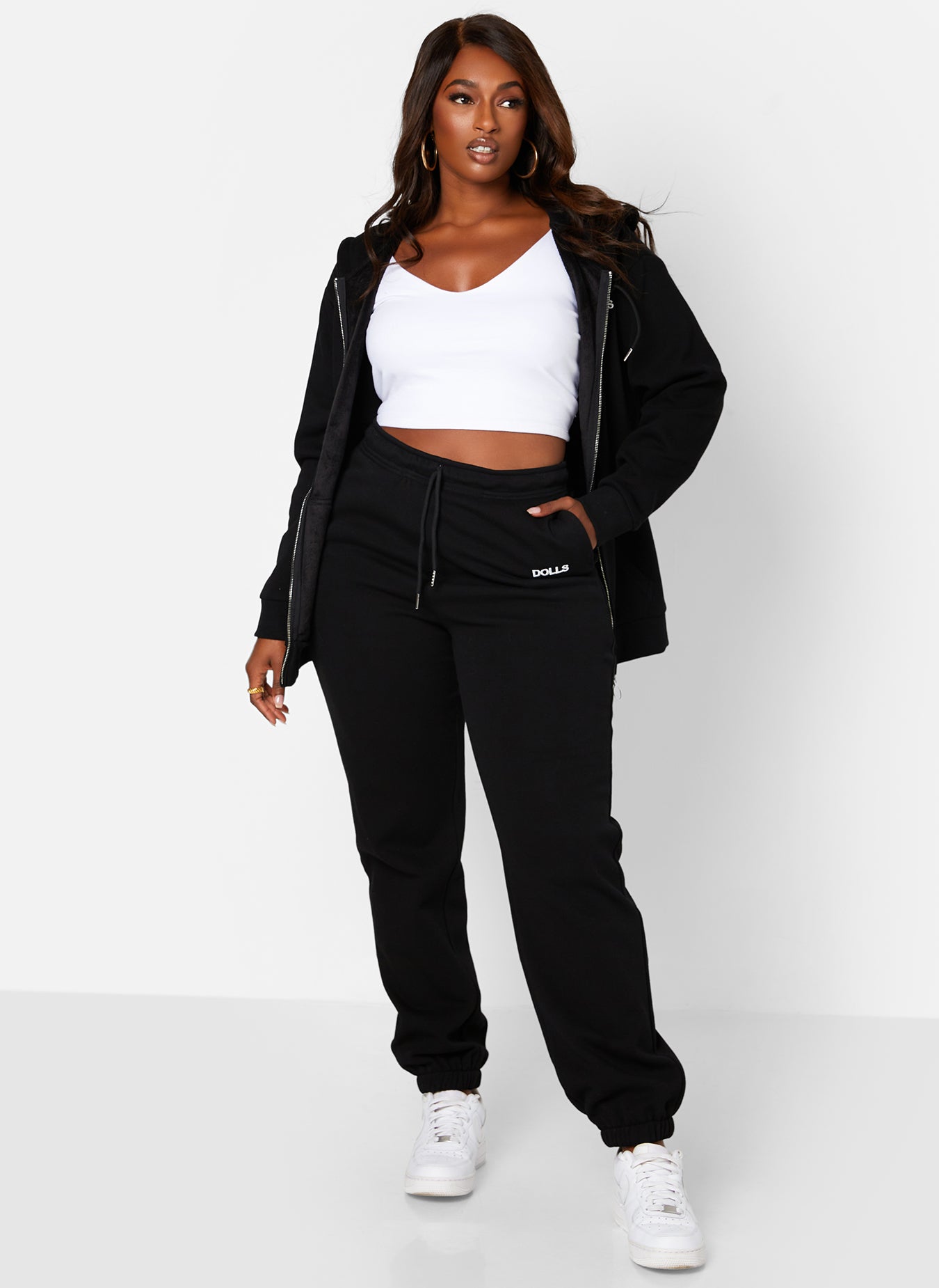 Black Goals Embroidered Oversized Zip Up Sweatshirt Plus Sizes