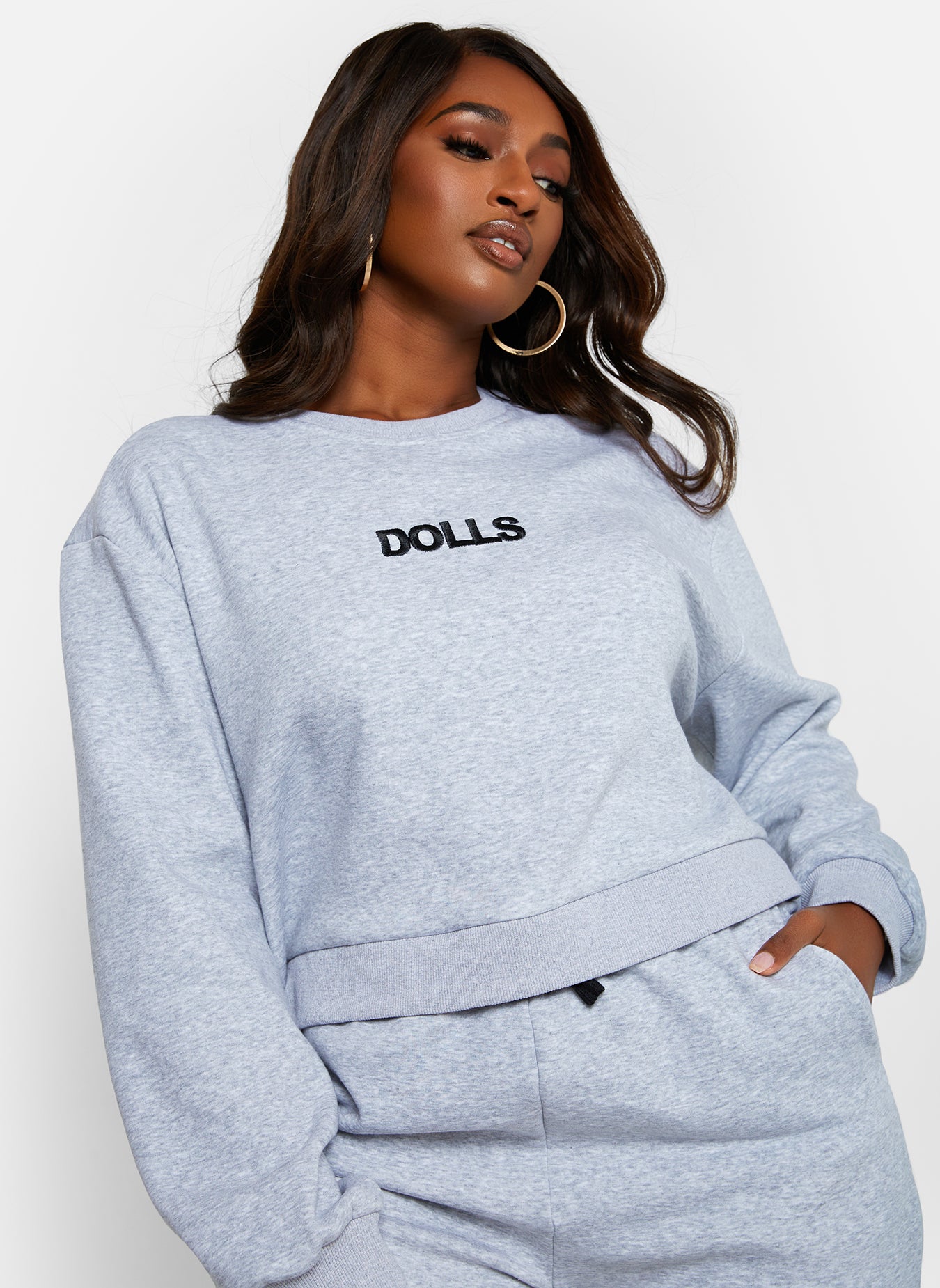 Gray Guideline Embroidered Cropped Sweatshirt Plus Sizes