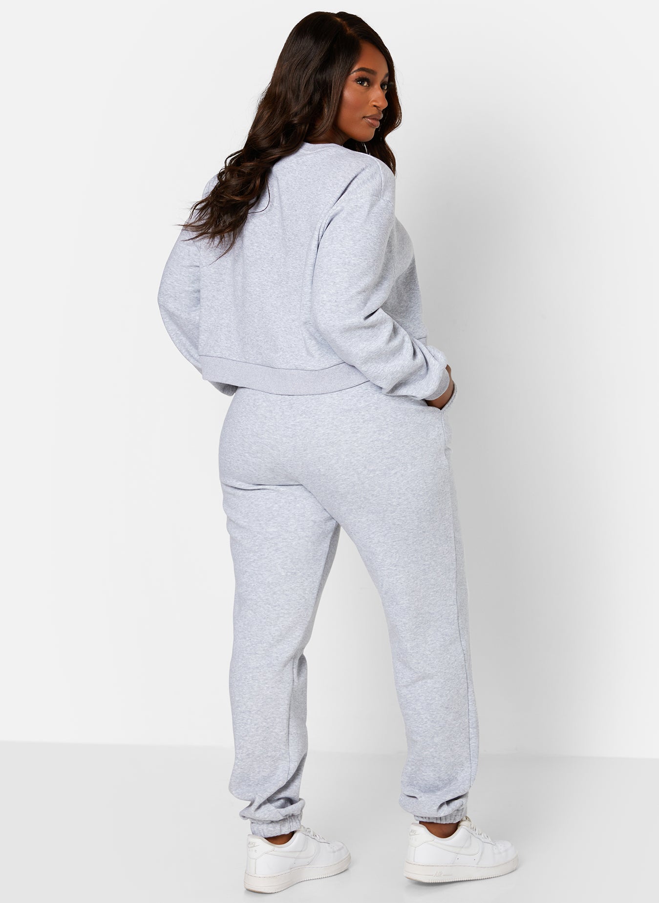 Heather Gray Guideline Embroidered Drawstring Jogger Sweatpants W. Pockets Plus Sizes