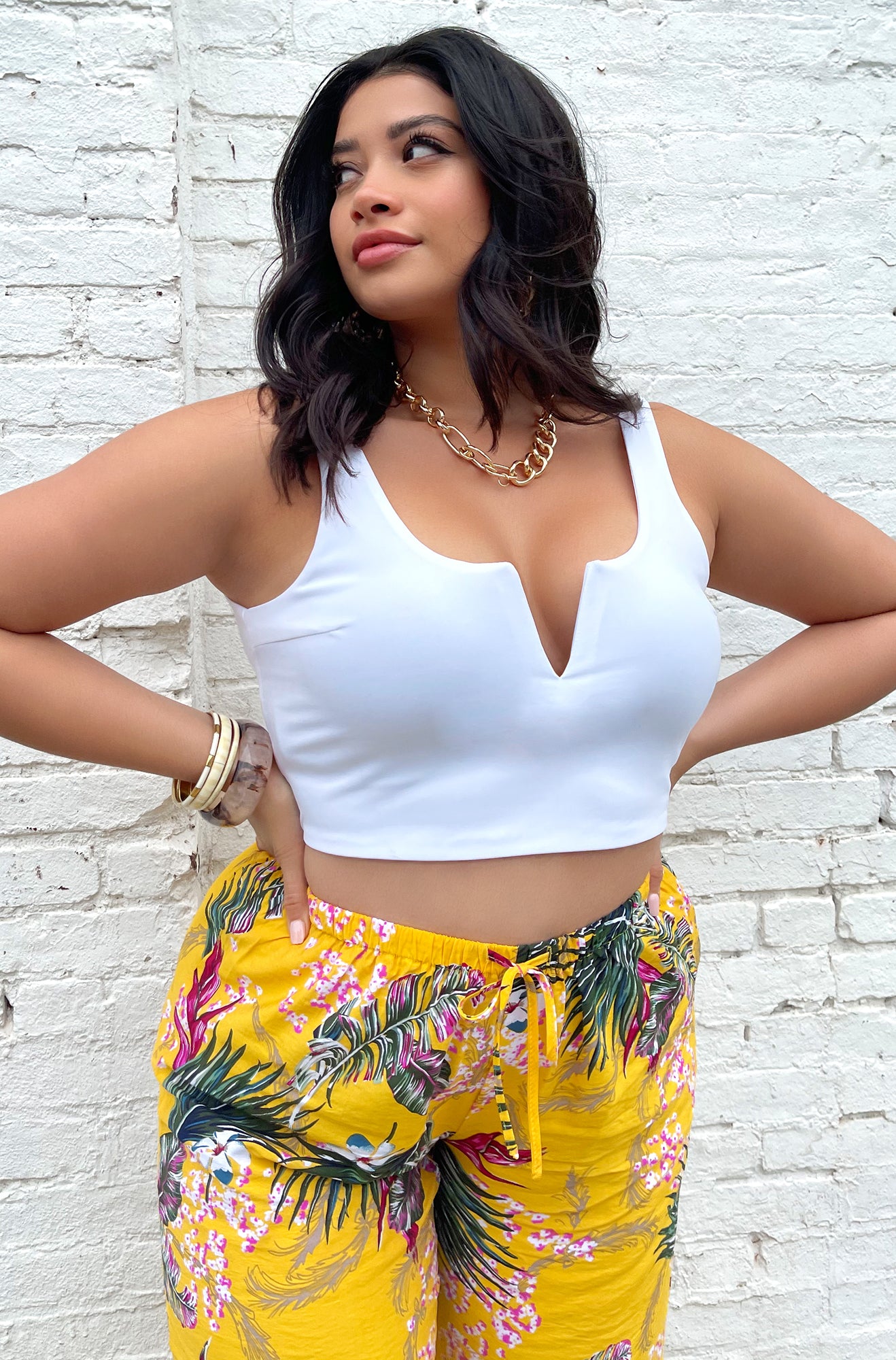 White Wired V-Neck Crop Top Plus Sizes