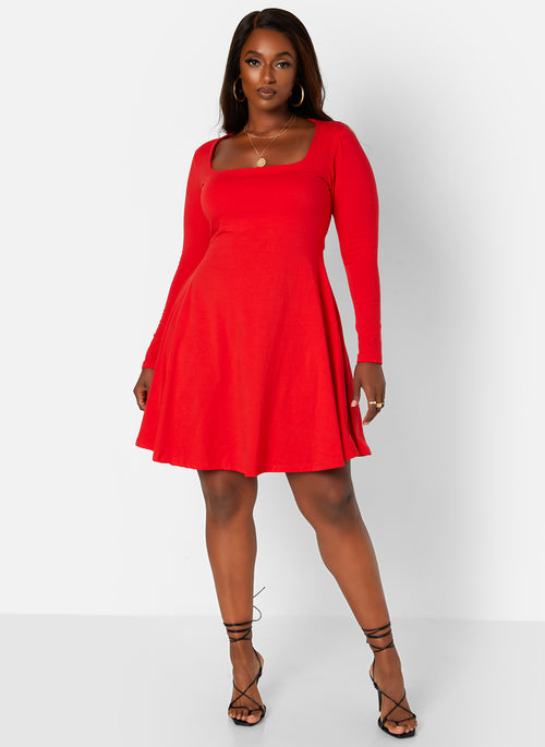 Red JoJo Square Neck Mini Skater Dress Plus Sizes