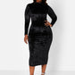 Black Just Last Night Velvet Turtleneck Midi Bodycon Dress Plus Sizes