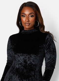 Black Just Last Night Velvet Turtleneck Midi Bodycon Dress Plus Sizes