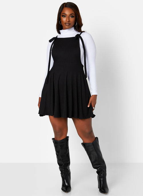 Kira Ribbed Tie Strap Overall Mini Skater Dress