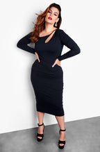 Let It Out Asymmetrical Neckline Midi Dress