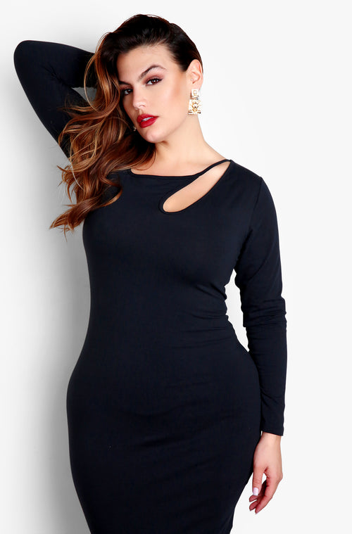 Let It Out Asymmetrical Neckline Midi Dress