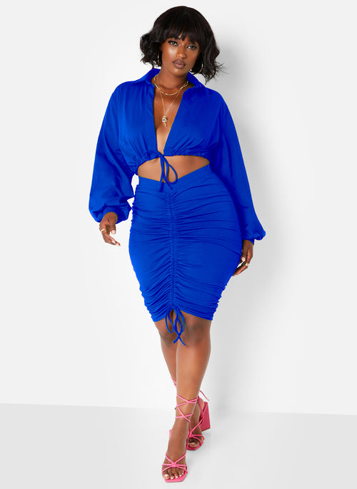 Blue Let's Go Tie Front Blouse Plus Sizes