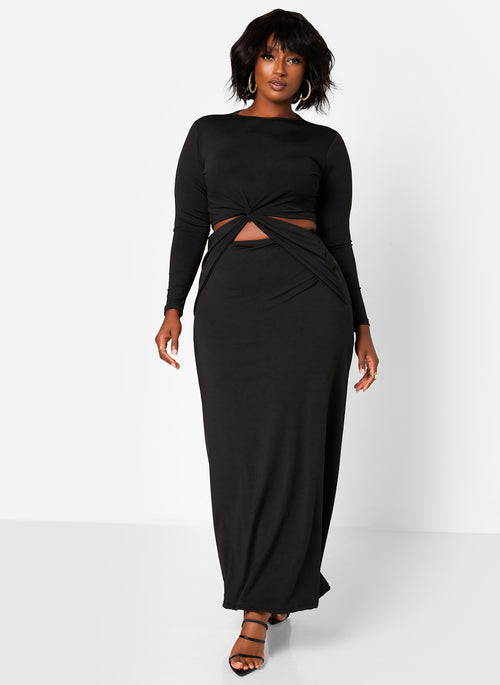 Libra Knot Waist Cut Out Maxi A Line Dress