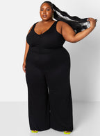 Black Long Walk Ruched Wide Leg Jumpsuit Plus Sizes