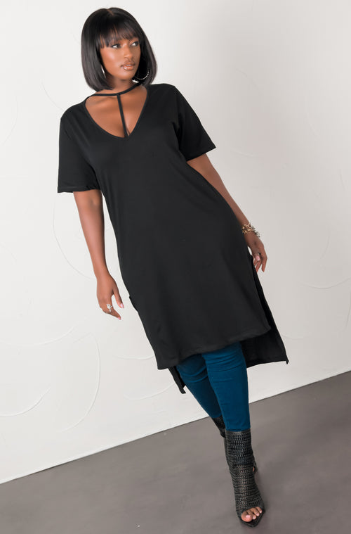 Caged Long Top Plus Sizes