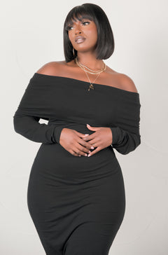 Black Over The Shoulder Bodycon Midi Dress