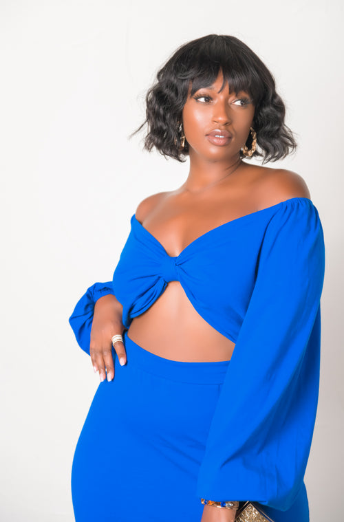 Royal Blue Puff Sleeve Bodycon Mini Dress Plus Sizes