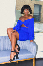 Royal Blue Puff Sleeve Bodycon Mini Dress Plus Sizes