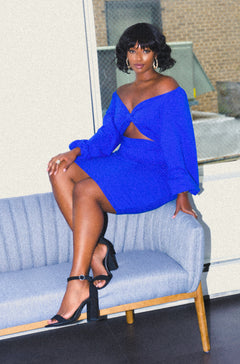 Royal Blue Puff Sleeve Bodycon Mini Dress Plus Sizes
