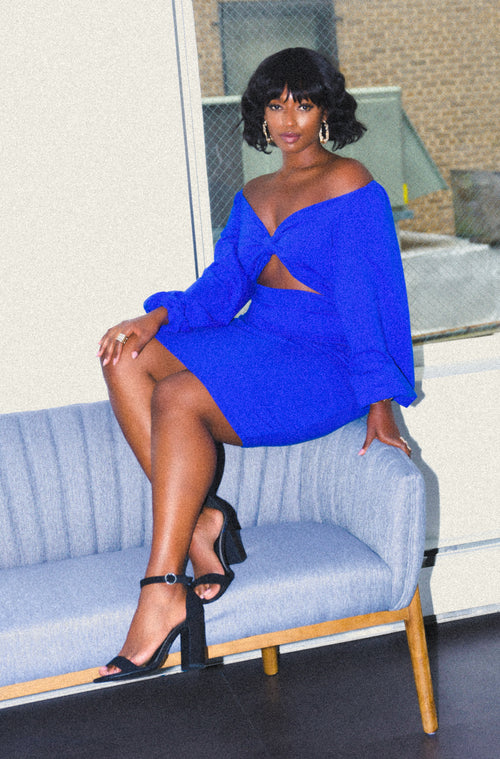 Royal Blue Puff Sleeve Bodycon Mini Dress Plus Sizes