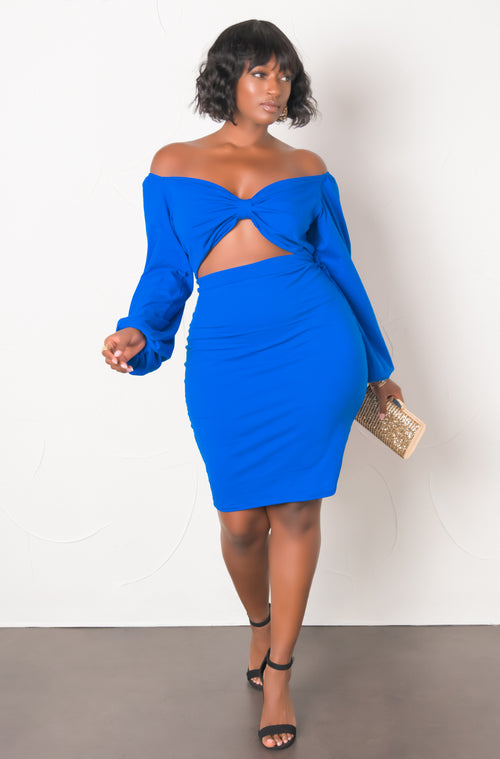 Royal Blue Puff Sleeve Bodycon Mini Dress Plus Sizes