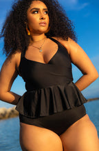 Black Peplum One Piece Swimsuit Plus Sizes