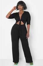 Black Front tie ¾ Sleeve Jumpsuit Plus Sizes
