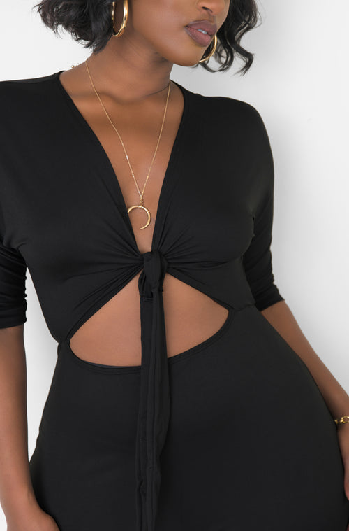 Black Front tie ¾ Sleeve Jumpsuit Plus Sizes
