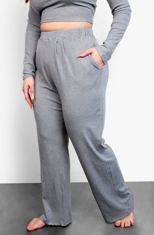 Gray Long Sleeve Crop Top & Palazzo Pant Set