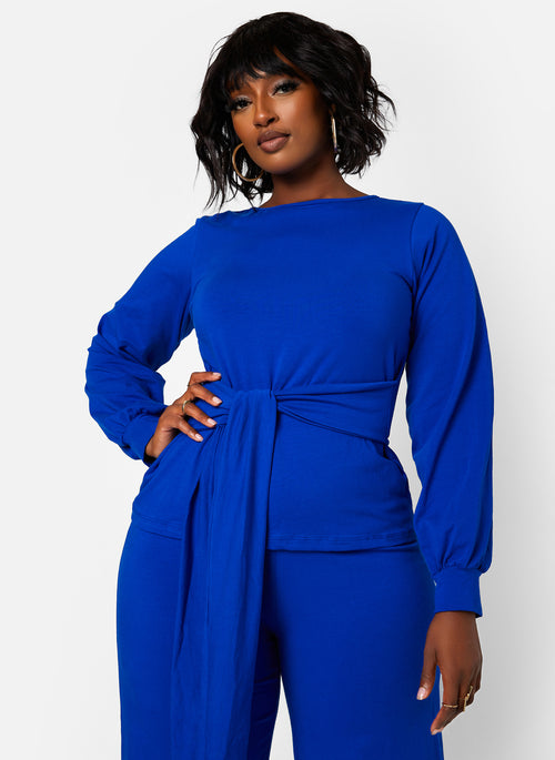 No Exceptions Front Tie Top - Royal Blue
