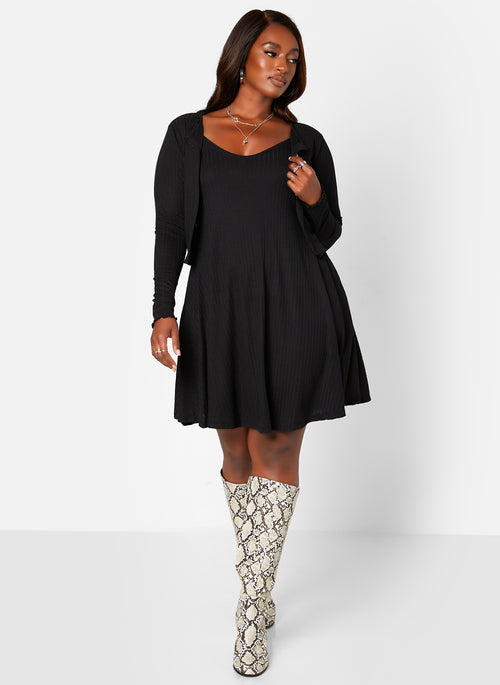 Olivia Ribbed Cardigan & Mini Skater Dress Set