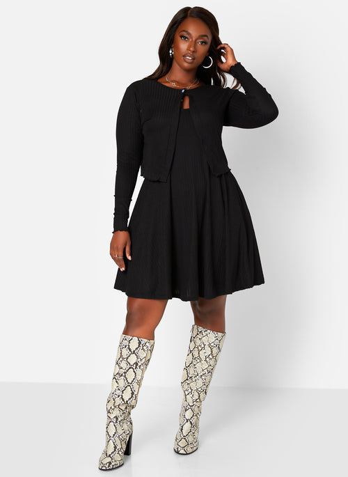 Olivia Ribbed Cardigan & Mini Skater Dress Set