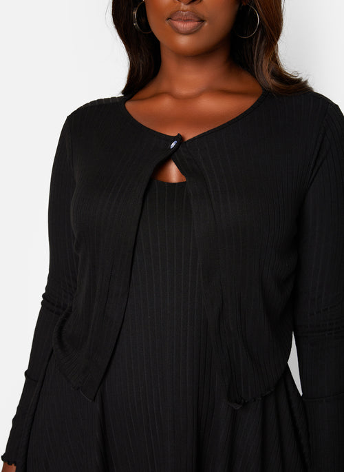 Olivia Ribbed Cardigan & Mini Skater Dress Set