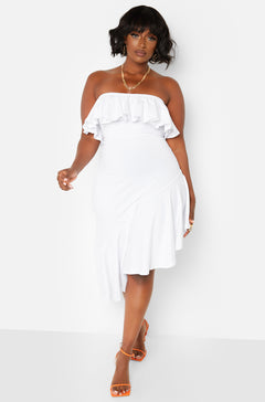 White Ruffled Sleeveless Dress Plus Size