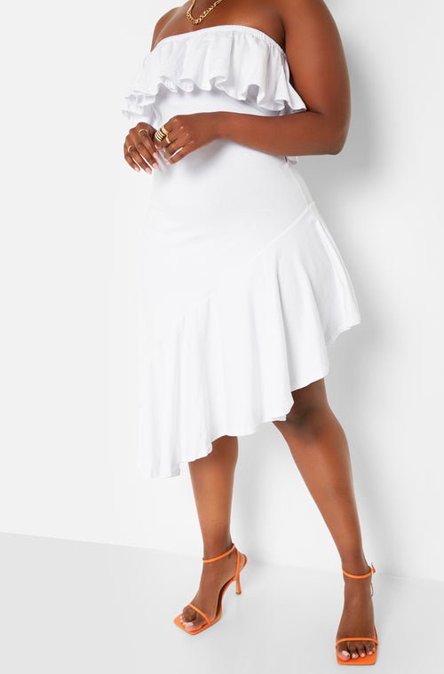 White Ruffled Sleeveless Dress Plus Size