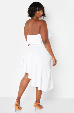 White Ruffled Sleeveless Dress Plus Size