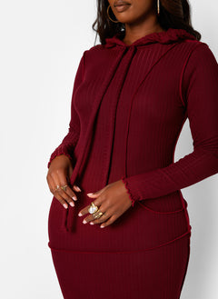 Ready To Go Ribbed Exposed Seam Hooded Maxi Bodycon Dress