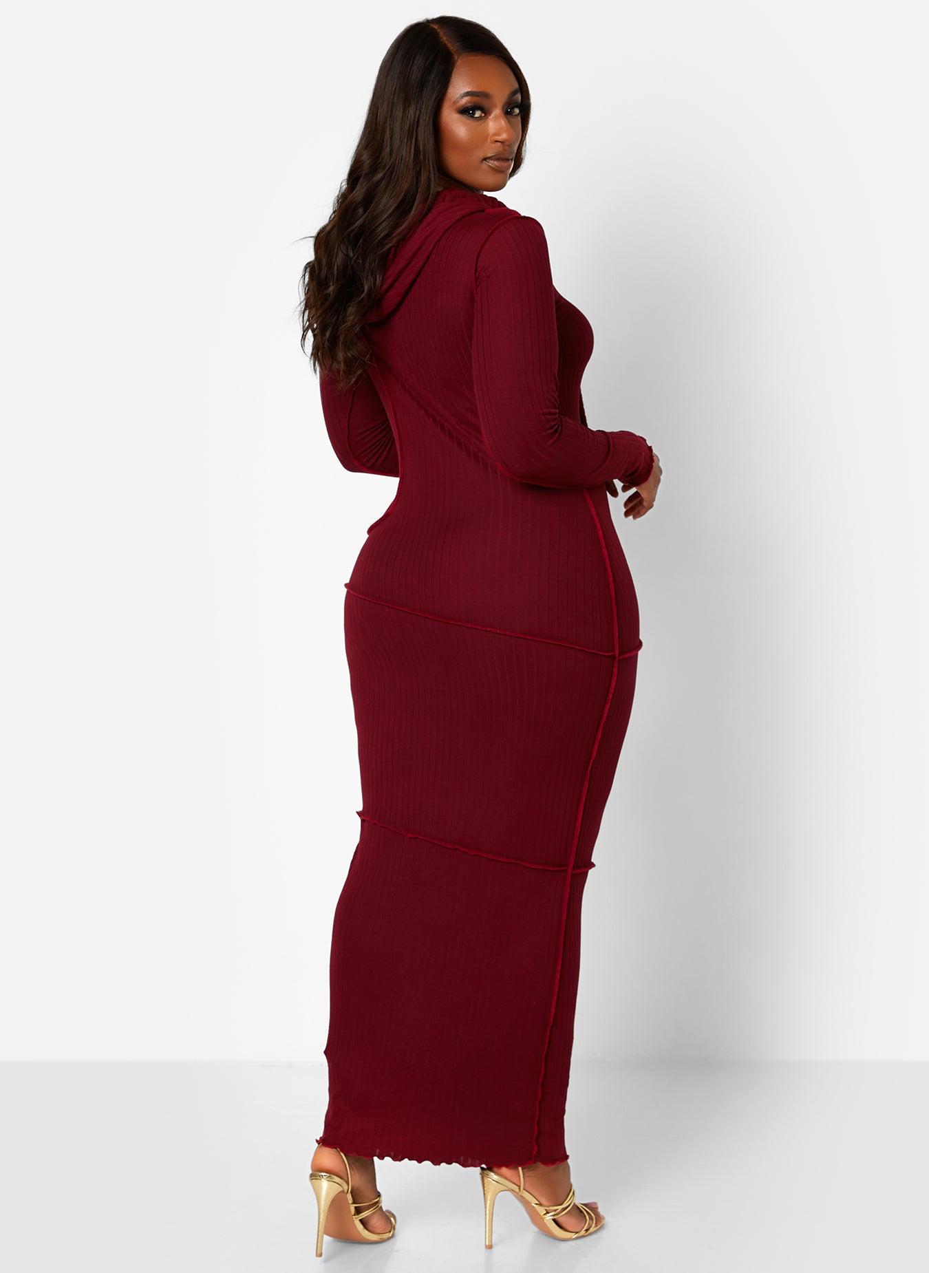 Ready To Go Ribbed Exposed Seam Hooded Maxi Bodycon Dress