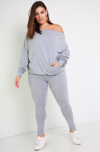 Gray Over The Shoulder Sweater & Legging Set Plus Sizes